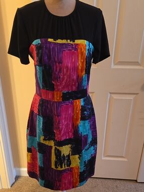 Trina Turk Black Size 12  Dress with Bright Multicolor Brushstroke Panels